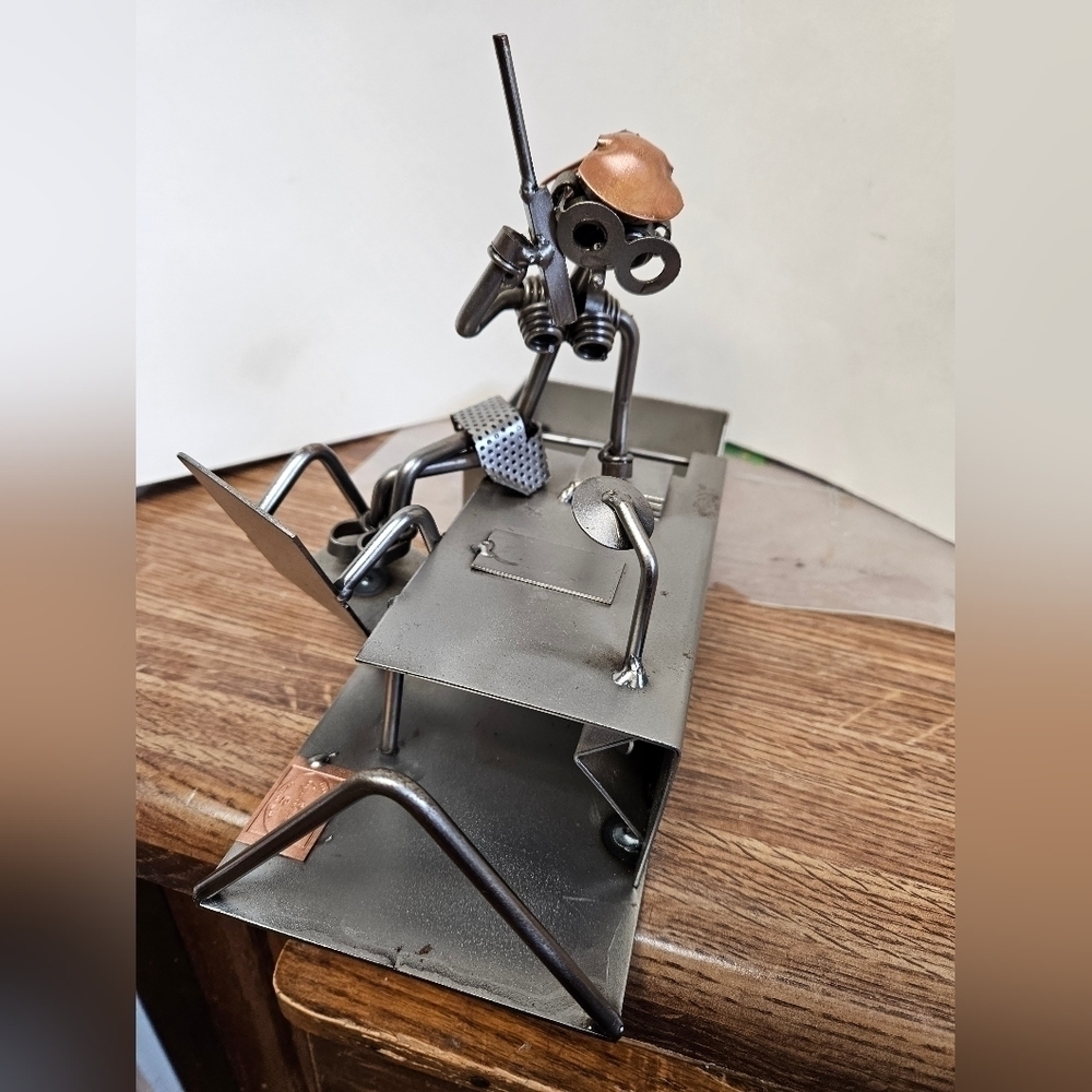Perfect Trading Co Handmade Nuts & Bolts Woman on Phone Desk Sculpture Organizer